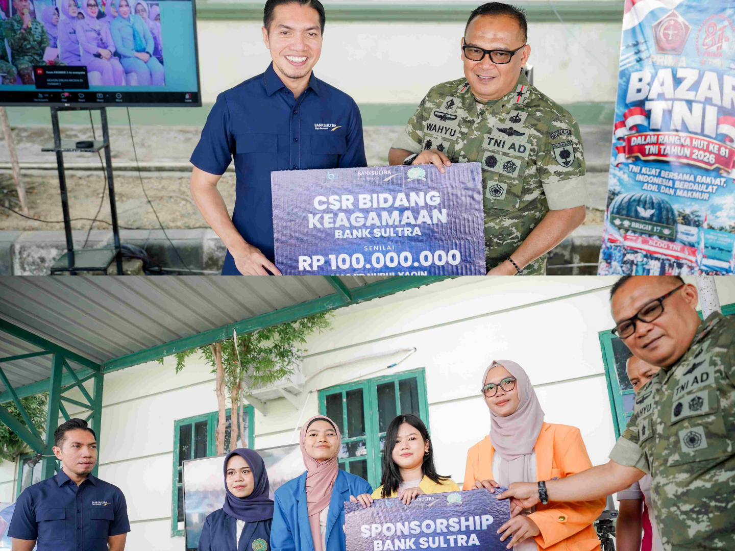 Bank Sultra Salurkan Bantuan CSR Masjid dan Beasiswa bagi Anak Prajurit Korem 143/HO